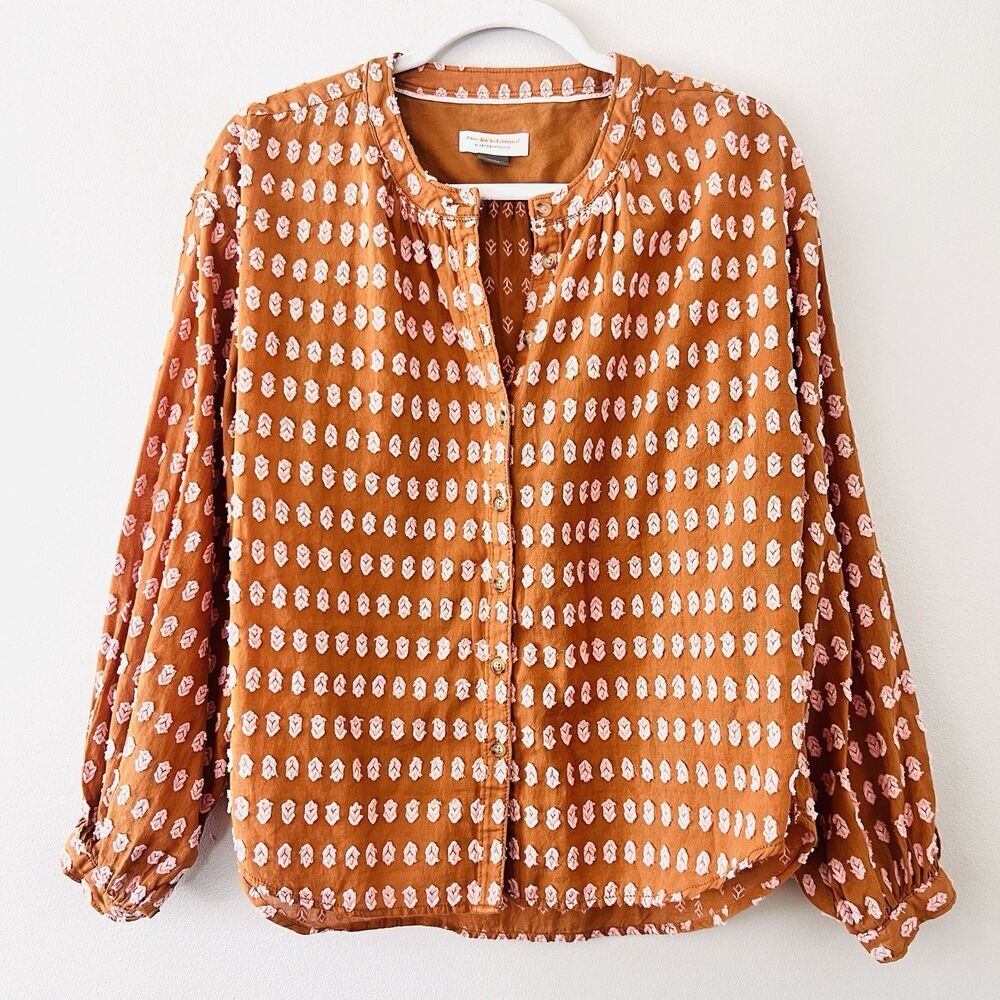 Pilcro & the Letterpress by Anthropologie Tavi Textured Brown Peasant Blouse XS